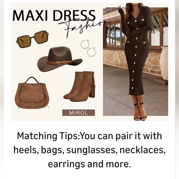 MIROL Women's V-Neck Bodycon Sweater Dress #1094 - Picture 12 of 12